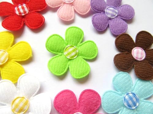 Image of YYCRAFT Pack of 90pcs 1.5 inch Padded Spring Felt Flower with Gingham Centre Appliques-9 Colors