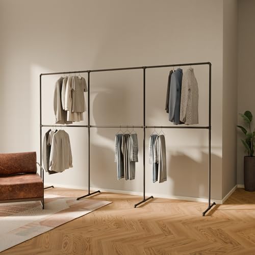 pamo Industrial Design garment rack - LAS 3 Black - freestanding Coat Rack for Walk-In Wardrobe Wall I Clothes Rack Made of Black Sturdy Pipes freestanding from Water Pipe