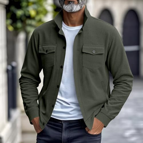 Mens Jacket Heavyweight Corduroy Button Down Stand Collar Fall Winter Coat - image 2
