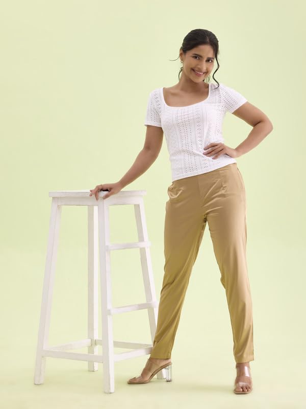 Image of GO COLORS Women Mid Rise Polyester Shiny Pant