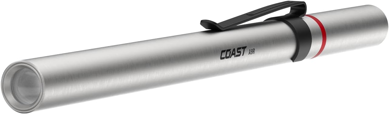 Coast® A9R 54 Lumen Rechargeable Inspection Beam LED Penlight with Flex Charge and Charging Cap, Silver