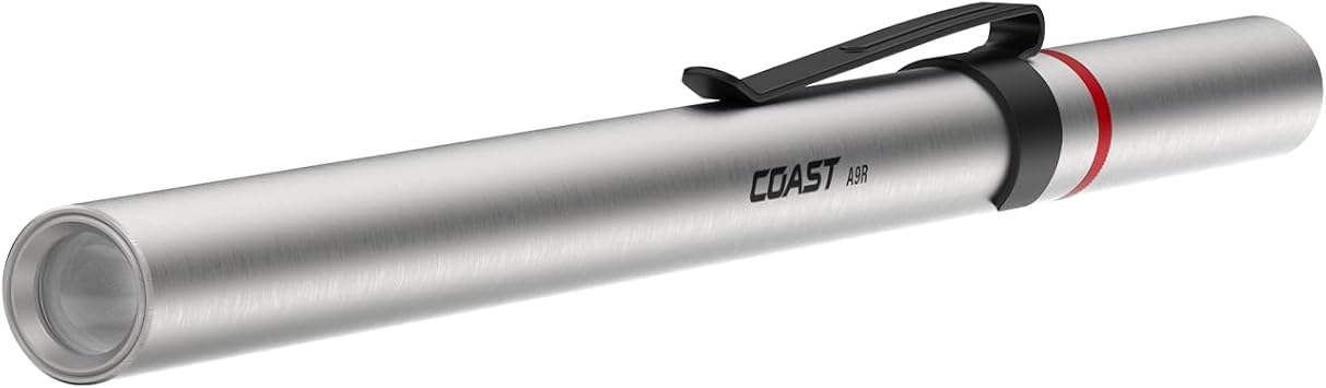 Coast A9R 54 Lumen Rechargeable Inspection Beam LED Penlight with Flex Charge and Charging Cap, Silver