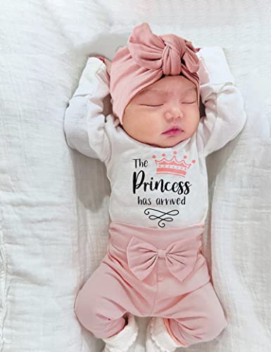 Tyesmo Baby Girl Clothes 0-3 Months The Princess Has Arrived White Long-Sleeve Top + Pants + Headband + Hat Baby Clothes For Girls #TOP1