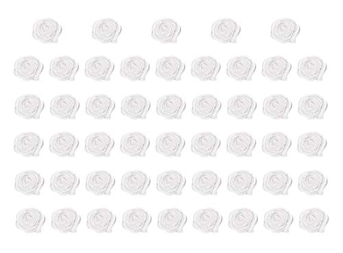 Shapenty 5/8 Inch Mini Satin Ribbon Roses Boutique Flowers Applique Sewing Craft Ribbon Bows Floral Embellishment for Christmas Ornaments Scrapbooking Wedding Party Gift Decoration, 50PCS (White)
