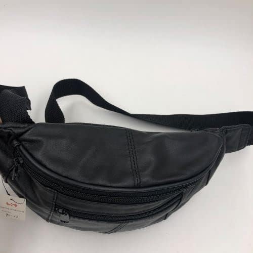 Unisex Real Leather Bum Bag Waist Fanny Festival Pouch Bag Holiday Pack, Black