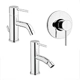 Set miscelatori lavabo Bidet e Doccia Incasso cromati, Scarico Incluso, Piralla Serie Essenza (Set Lavabo Bidet e Doccia Incasso)