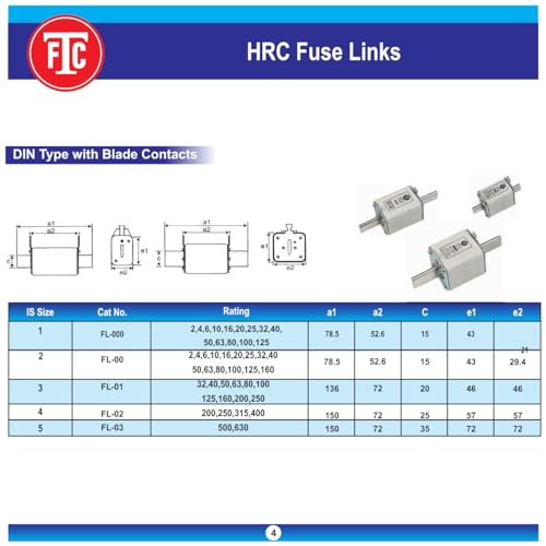 Image of FTC - HRC FUSELINK 100 AMP FL-00, SUITABLE FOR FBB100 & FBD125, 500V (DIN TYPE) PACK OF - 3 PCS