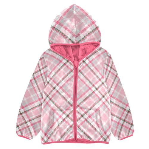 GuoChe Scotland Plaid Pink Kids Sherpa Jacket