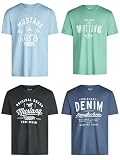 MUSTANG Męski t-shirt z nadrukiem z przodu, okrągły dekolt, krótki rękaw, regularny, 100% bawełna, czarny, biały, szary, niebieski, zielony, 4 szt., Miks kolorów (P21), 5XL