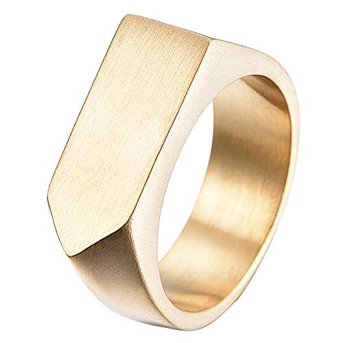 LANHI Men's Stainless Steel Simple Square Band Ring Signet Style 18k Gold Plated Size 8