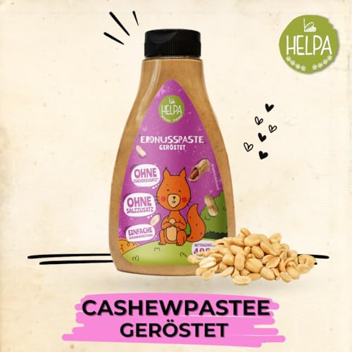 HELPA Erdnussmus – 100% geröstete Erdnüsse – Erdnussbutter - Nussmus für Brotaufstriche – Brei – Gesundes und Nahrhaftes Frühstück - Ohne Zucker - Ohne Salz - Einfache Zusammensetzung