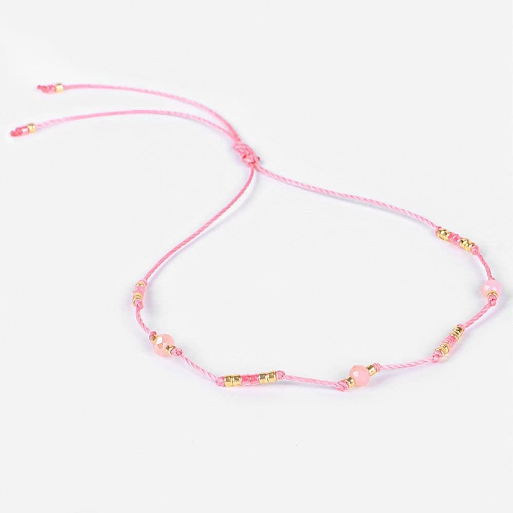 RWRAPS Cavigliera da donna fatta a mano con perline, intrecciata, regolabile, casual, cavigliera, da donna, per vacanze al mare, rosa