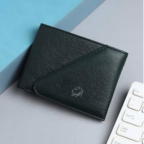 Image of VEMILIO Men's Vegan Leather Wallet for Men | Edge Cut Slim Bi-Fold Gents Purse | Stylish Wallet with Coin Pocket | 3 Card Slots | ID Window & 2 Currency Compartments (Green)