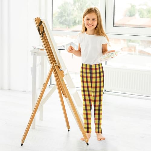 Checkered Yellow Girls Leggings,Workout Leggings for Girls Toddler Athletic Legging Size for 3-10T4