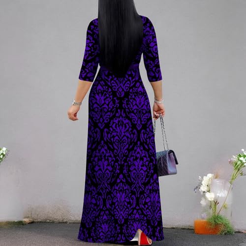 Image of Women Plus Size 3 /4 Sleeve V Neck Maxi Dress with Pockets | Soft fabric relaxed fit three quarter sleeve v neck with pockets for party and daily wear