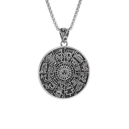 Collier punk rock homme pendentif amulette zodiaque retro chic