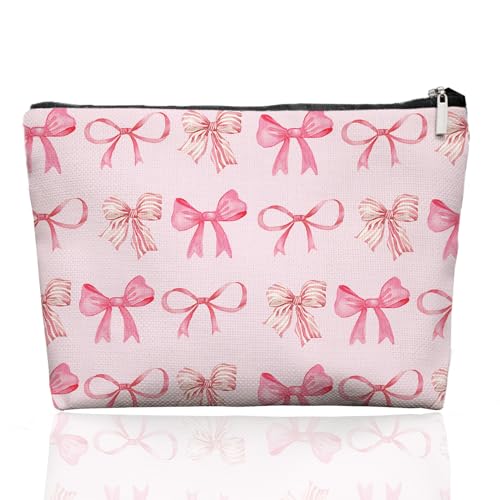 EKGJW Bow Makeup Bag - Preppy Cosmetic Pouch for Women & Teen Girls