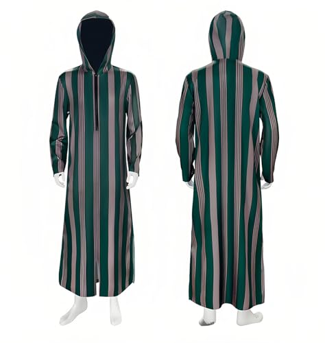 CAMDOM Mens Muslim Thobe Gown Middle East Islamic Striped Hooded Robe2