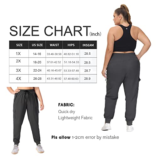 Sekino Women's Plus Size Cargo Joggers Lightweight Quick Dry Hiking Pants Athletic Workout Outdoor Zipper Pockets Pants Deep Gray 3X #TOP4