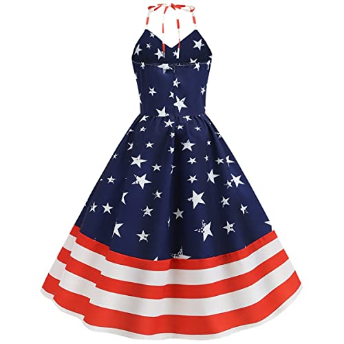 Image of Women Dress American Flag Print Vintage Maxi Dress