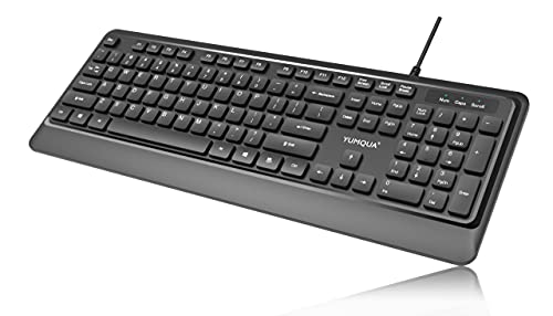 YUMQUA Wired Computer Keyboard, Basic Corded Keyboard with Number Pad, 104 Keys, 5FT USB Cable and Foldable Stands, Compatible for Windows Laptop PC Desktop, Black