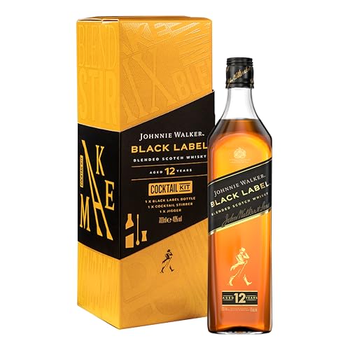 Johnnie Walker Black label Coctel Kit, Whisky escocés blended 12 años, 700 ml