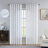 Indigo Herringbone Stripe Semi Sheer Curtain from Plastic Bottle Recycle Back Tab Rod Pocket Linen Texture White Window Treatment Drape for Living Room Bedroom, 54'x84', 2 Panels, Indigo/White