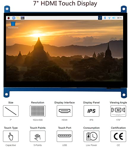 Image of waveshare 7inch HDMI LCD IPS Capacitive Touch Screen 1024x600 Display Monitor Compatible with Raspberry Pi 5 /4B /3B+ /3B /Pi Zero W /Zero 2W /Pico /Pico W /Pico 2 /Pico 2WJetson Nano /Win10 /8 /7,etc.