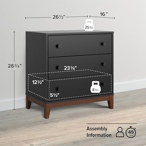 Image of Prepac Nordik Nightstand Bedside Table, Black & Cherry Nightstand for Bedroom, End Table with 3 Drawers 16 inch D x 26.5 inch W x 26.75 inch H, BCDNR-2203-1