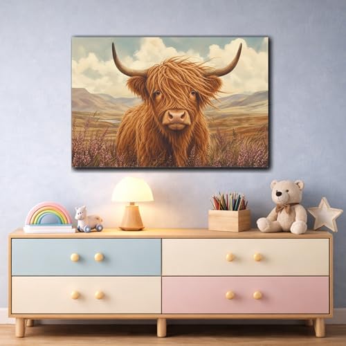 Tableau décoration salon vache Highland déco murale horizontale - 3