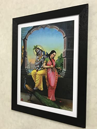 Image of Adventures� *Radha-Krishna (Radha-Madhav)*- Two Paintings by Raja Ravi Varma, Set of 2 Wall D�cor Frames. Matt Satin Print with MDF & 1 inchPS Black Frame. Size 14 inchx18 inch each.