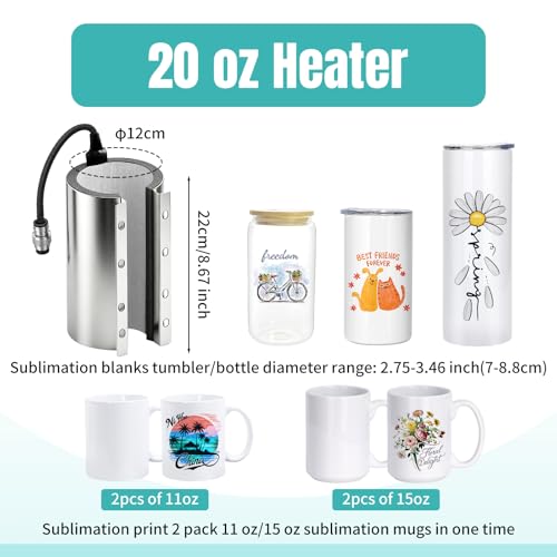 ColorSub 3 in 1 40 OZ Tumbler Heat Press Machine 110 V 20 OZ Mug Press Sublimation Machine for Sublimation 40 OZ Tumbler with Handle Straight Tumblers Bottles Mugs Glass Cup Printing Teal — view 3