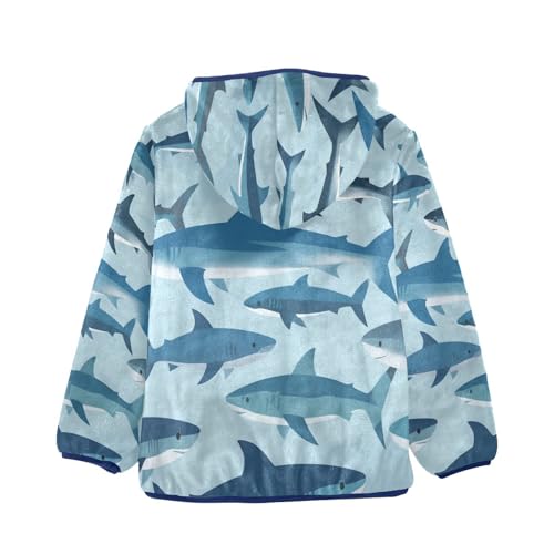 Shark Pattern Print on Fabric Toddler Fleece Jacket Girl Boys Hooded Fleece Jacket Coat Warm Outwear Zip-up 3-10T2