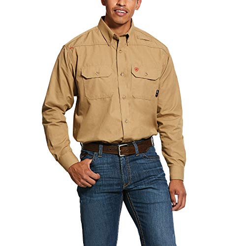 ARIAT Men's Flame Resistant Featherlight Long Sleeve Work Shirt (Small) Khaki