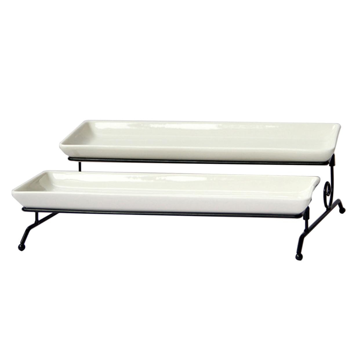 Zerodeko Doppio Alzata per Torta in Ceramica e Ferro, Bianco | Vassoio Rimovibile per Snack e Biscotti, Leggero e Portatile, per Picnic Outdoor e Regalo Housewarming