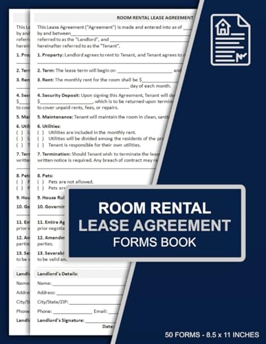 Room Rental Lease Agreement Forms Book: Room Rental Contract Form Between Landlord and Tenant | 50 Forms
