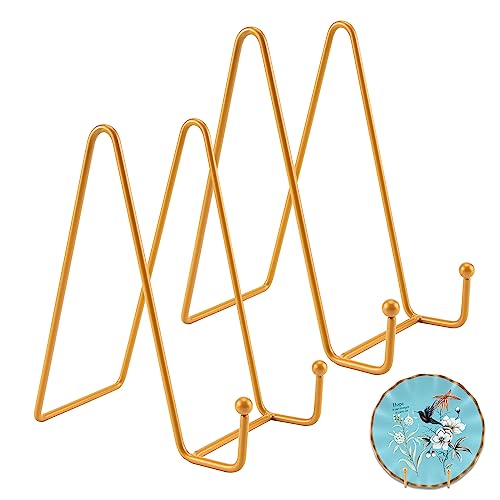 YiliYa 2 Pack Supports de Plaque pour Affichage, 6 Pouces Or présentoir Fer chevalet Support Photo Cadre Titulaire Métal Supports pour Photo Assiette...