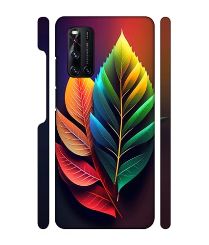 Image of ''Green-Orange Leaves'' Printed Hard Mobile Back Cover & Case for Vivo V19, Designer | Protective & Premium Cover & Case