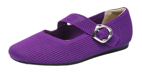 Knit Ballet Flats for Women Casual Square Toe Flat Shoes Comfort Walking Flats Shoes Dressy Outdoor Mary Jane Shoe 2025