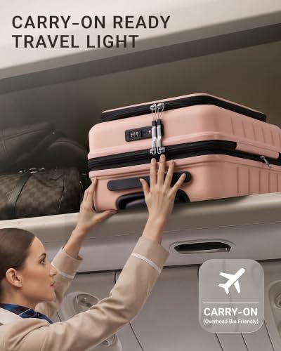 Image of TAKUMI Suitcases with Wheels, Expandable Carry on Luggage, Pink, 20 Inch | Airline Approved for Travel, Business Trip, Front Pocket, Impact Resistant Hardshell, 360 Double Spinner Wheels, TSA Lock