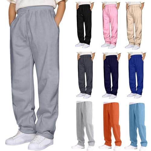 Boys Sweatpants Fleece Wide Leg Open Bottom Sweat Pants Elastic Waist Baggy Sweatpants Casual Athletic Joggers 3 Pack