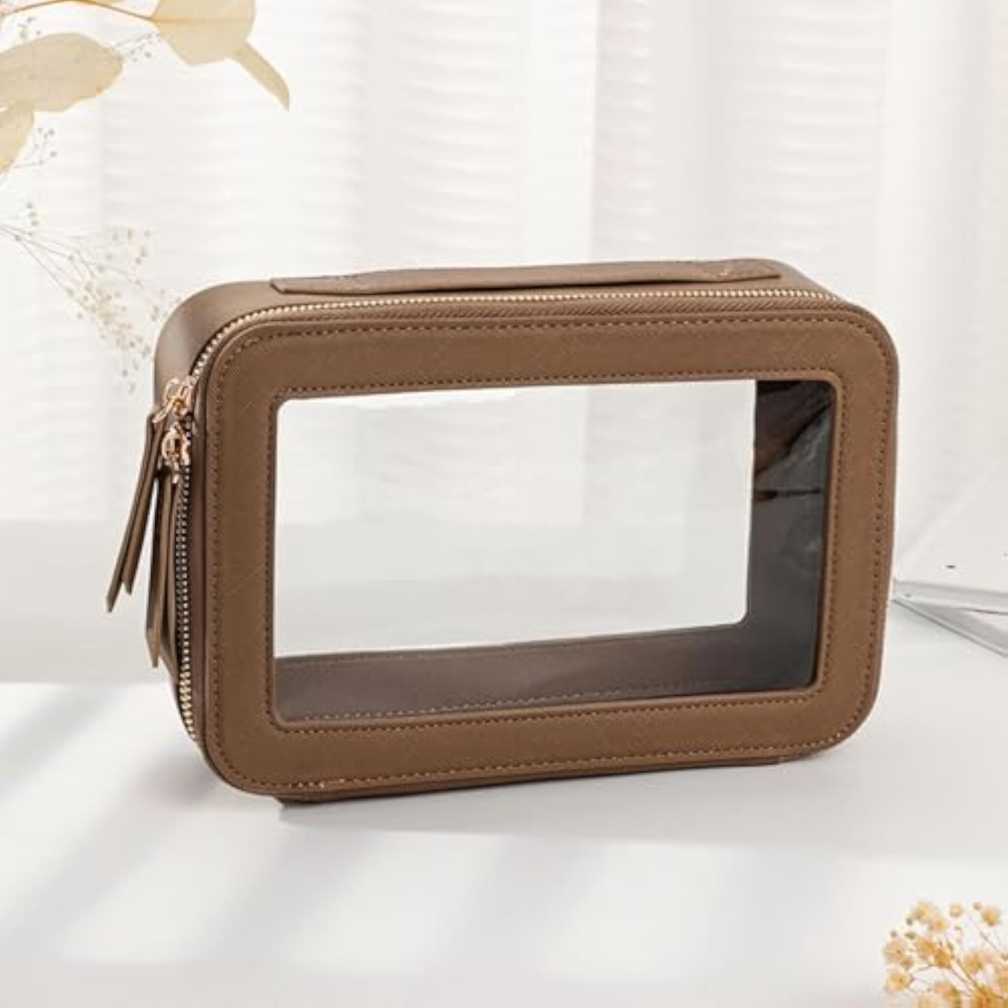Clear Makeup Bag for Makeup Brushes, Toiletry Bag Gift for Women, Khaki
