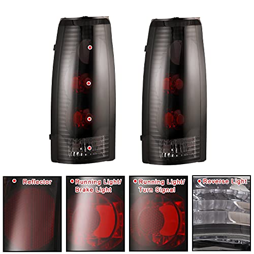 Roxx Tail Light Replacement Fit For 1992 1993 1994 1995 1996 1997 1998 1999 2000 C1500 C2500 C3500 K1500 K2500 K3500 Suburban Blazer Tahoe Yukon Escalade Driver & Passenger Side (Black/Smoke Lens) #TOP3