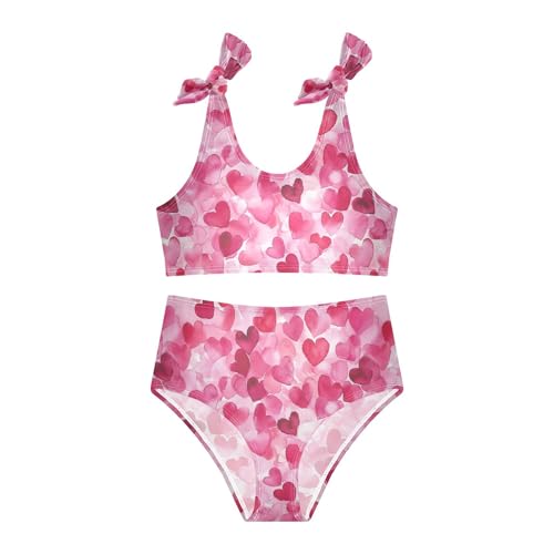JUNZAN Cartoon Cute Pink Love Hearts Girl Bikini Adjustable Strap 2 Piece Swimwear Girls Bikini Bottom 3T2