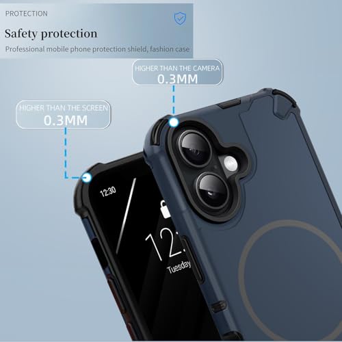 Image of KARWAN Tough Shockproof Back Case Cover Compatible with iPhone 16 Dual Layer Armor Protection with Matt Finish,Edge Guard Bumper Heavy Duty Cover with Magnetic MagEase Wireless Charging(Blue)