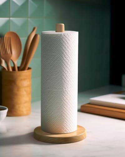 Wooden Paper Towel Holder Stand for Jumbo Roll - Kitchen Paper Hanger Rack Bathroom Towel Roll Stand Organizer Simply Standing Countertop Paper Roll Holder