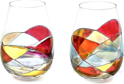Antoni Barcelona Stemless Wine Glasses – Hand‑Painted Set of 2