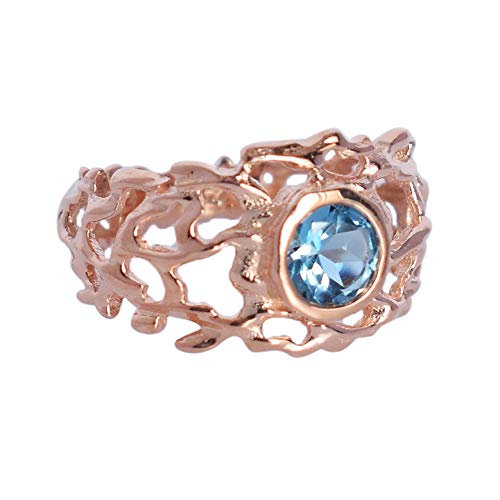 Bague topaze bleue en argent 925 doré rose taille 65 à 68