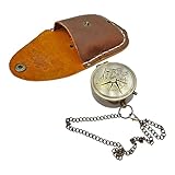 Morcomart Brass Compass with case Elegant Design Mountain Camping Pocket Compass with Chain