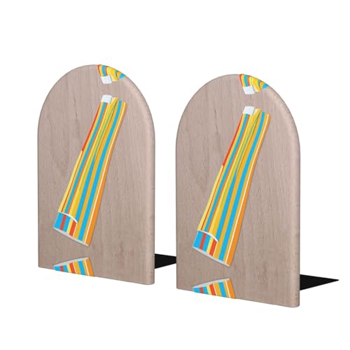 Color bar Transmission Belt Printed Bookends â€“ Sturdy Wooden Book Holders for Home Office, Books, DVDs, Journals, Documents